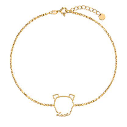 Soulyshine Dogo Argentino Whisper Outline pet face and Luca name handcrafted bracelet - 18K Gold Vermeil front