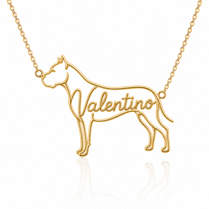 Soulyshine Dogo Argentino personalized dog silhouette name necklace in gold - Valentino design