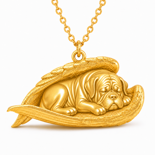 Soulyshine Dogue de Bordeaux The Sleeping Angel – Personalized Pet Necklace - 18K Gold Vermeil front