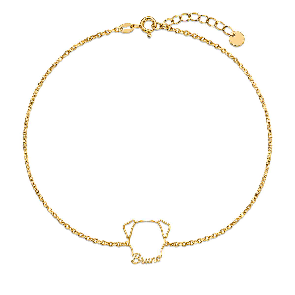 Soulyshine Dogue de Bordeaux Whisper Outline pet face and Bruno name handcrafted bracelet - 18K Gold Vermeil front