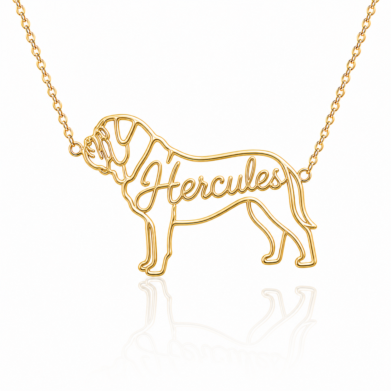 Soulyshine Dogue de Bordeaux personalized dog silhouette name necklace in gold - Hercules design