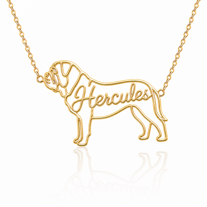 Soulyshine Dogue de Bordeaux personalized dog silhouette name necklace in gold - Hercules design