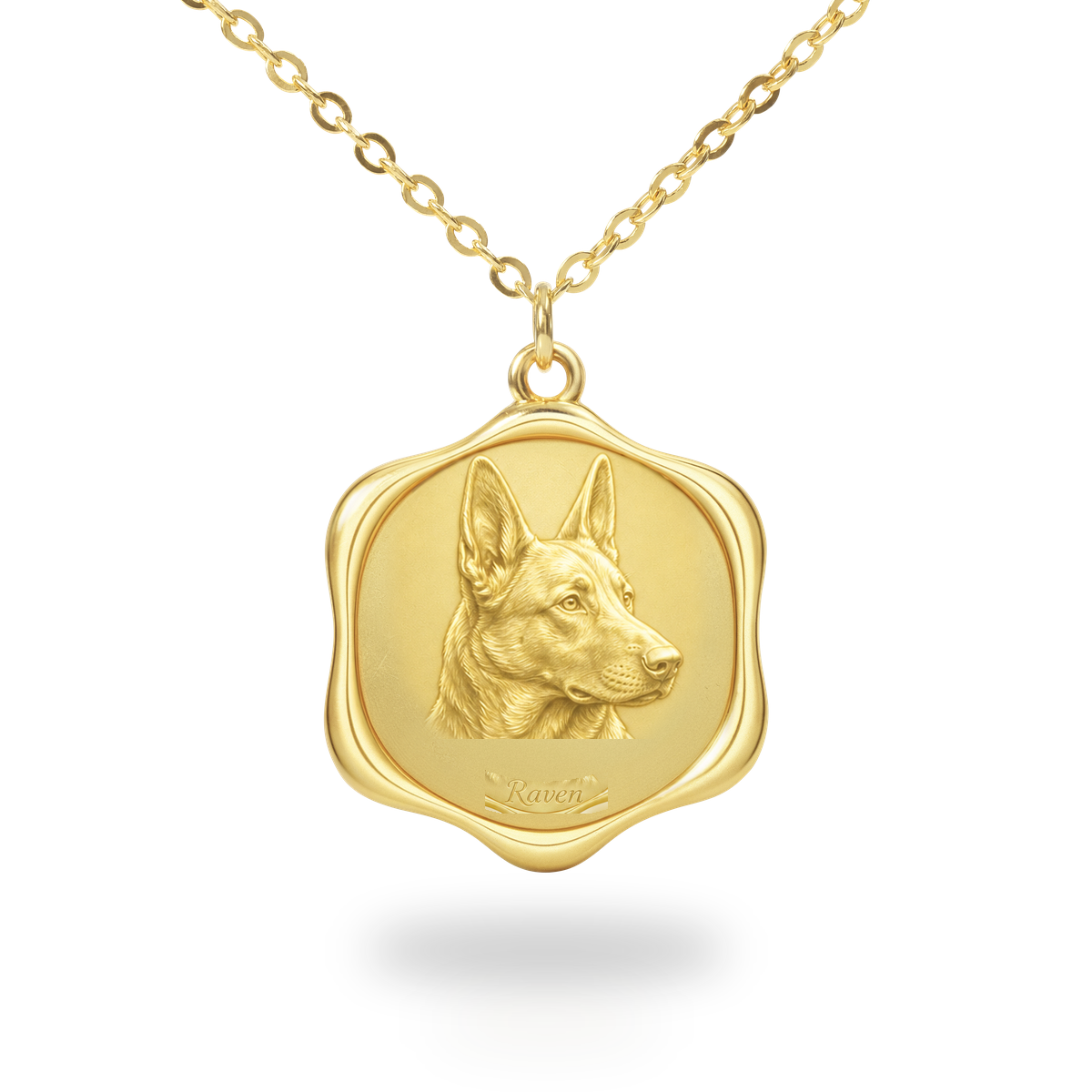 Soulyshine Dutch Shepherd Precious Paw personalized pet photo necklace - 18K Gold Vermeil front