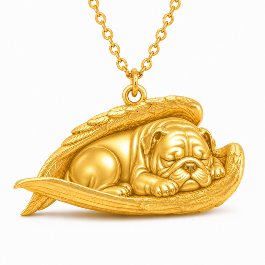 Soulyshine English Bulldog The Sleeping Angel – Personalized Pet Necklace - 18K Gold Vermeil front