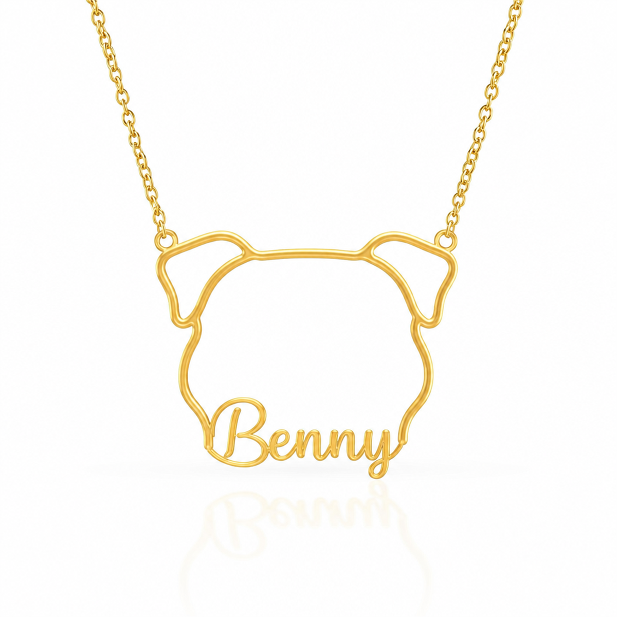 Soulyshine English Bulldog personalized outline pet face and name necklace in gold