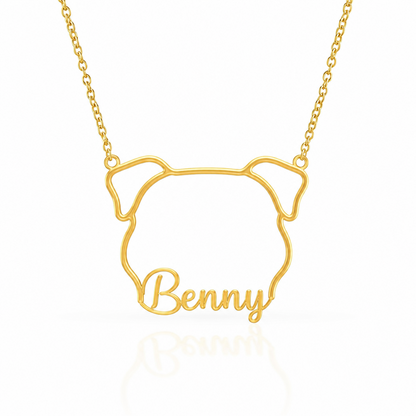 Soulyshine English Bulldog personalized outline pet face and name necklace in gold