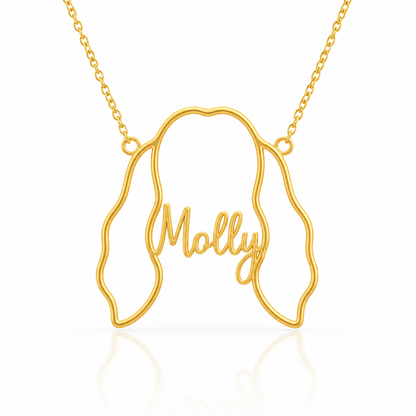Soulyshine English Cocker Spaniel personalized outline pet face and name necklace in gold