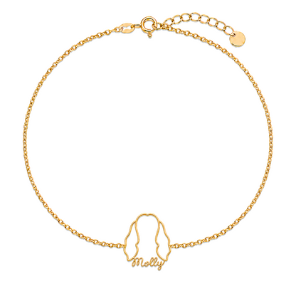 Soulyshine English Cocker Spaniel Whisper Outline pet face and Molly name handcrafted bracelet - 18K Gold Vermeil front