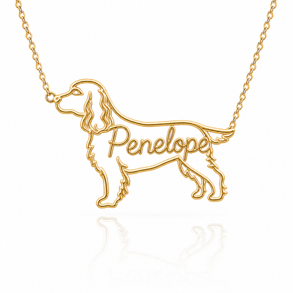 Soulyshine English Cocker Spaniel personalized dog silhouette name necklace in gold - Penelope design