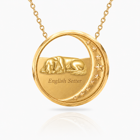 SoulyShine English Setter Starry Slumber – Personalized Pet in The Moon Necklace - 18K Gold Vermeil front
