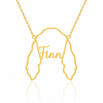 Soulyshine English Setter personalized outline pet face and name necklace in gold