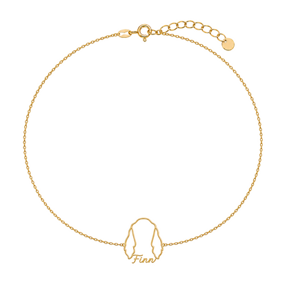 Soulyshine English Setter Whisper Outline pet face and Finn name handcrafted bracelet - 18K Gold Vermeil front