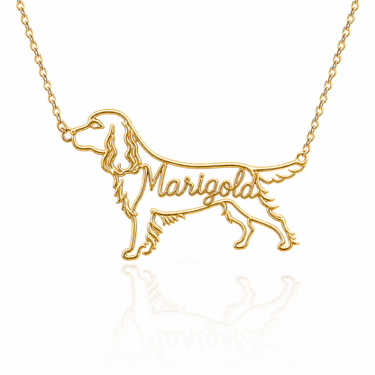 Soulyshine English Setter personalized dog silhouette name necklace in gold - Marigold design