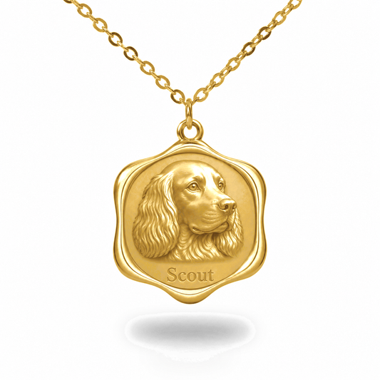 Soulyshine English Springer Spaniel Precious Paw personalized pet photo necklace - 18K Gold Vermeil front
