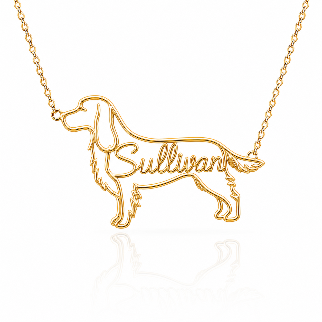 Soulyshine English Springer Spaniel personalized dog silhouette name necklace in gold - Sullivan design