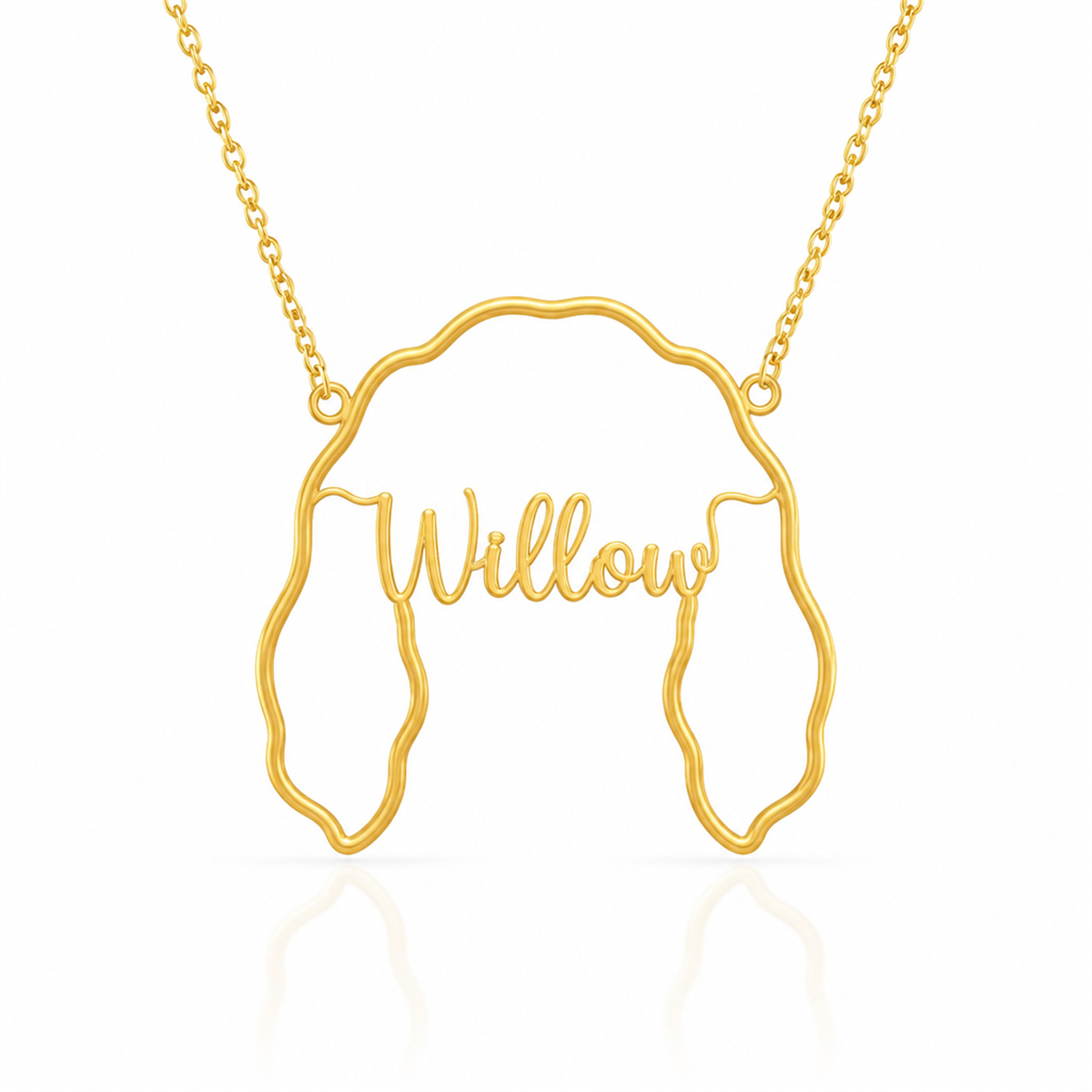 Soulyshine English Springer Spaniel personalized outline pet face and name necklace in gold