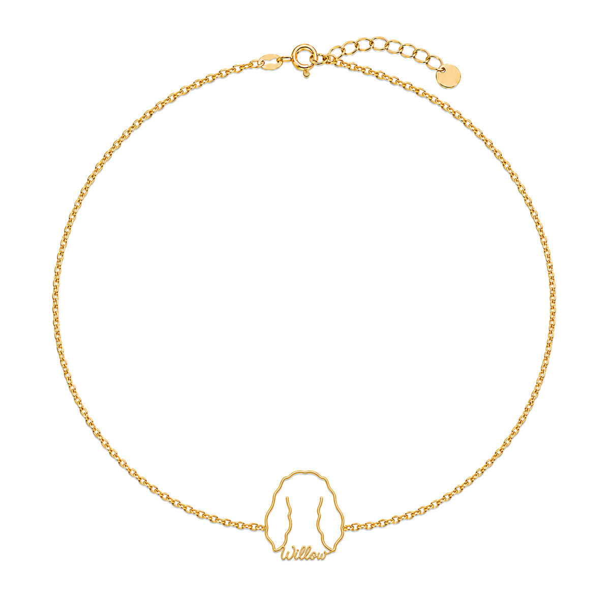 Soulyshine English Springer Spaniel Whisper Outline pet face and Willow name handcrafted bracelet - 18K Gold Vermeil front
