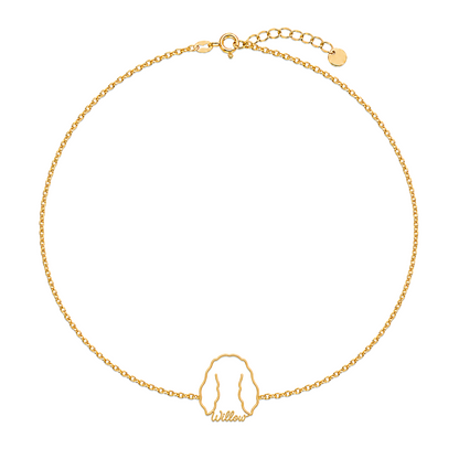 Soulyshine English Springer Spaniel Whisper Outline pet face and Willow name handcrafted bracelet - 18K Gold Vermeil front