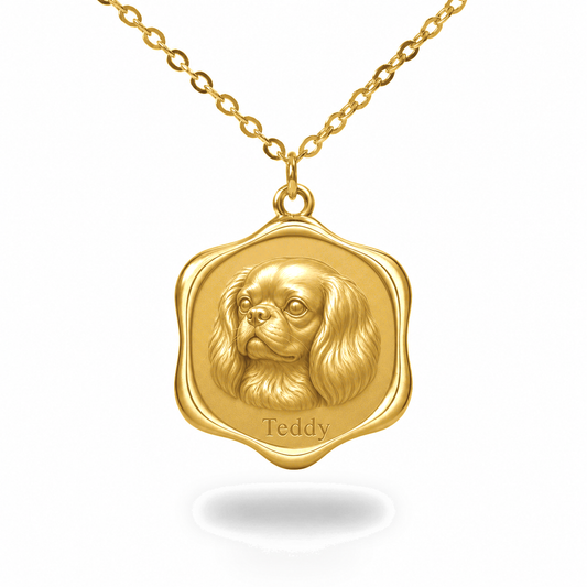 Soulyshine English Toy Spaniel Precious Paw personalized pet photo necklace - 18K Gold Vermeil front