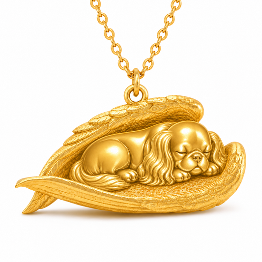 Soulyshine English Toy Spaniel The Sleeping Angel – Personalized Pet Necklace - 18K Gold Vermeil front