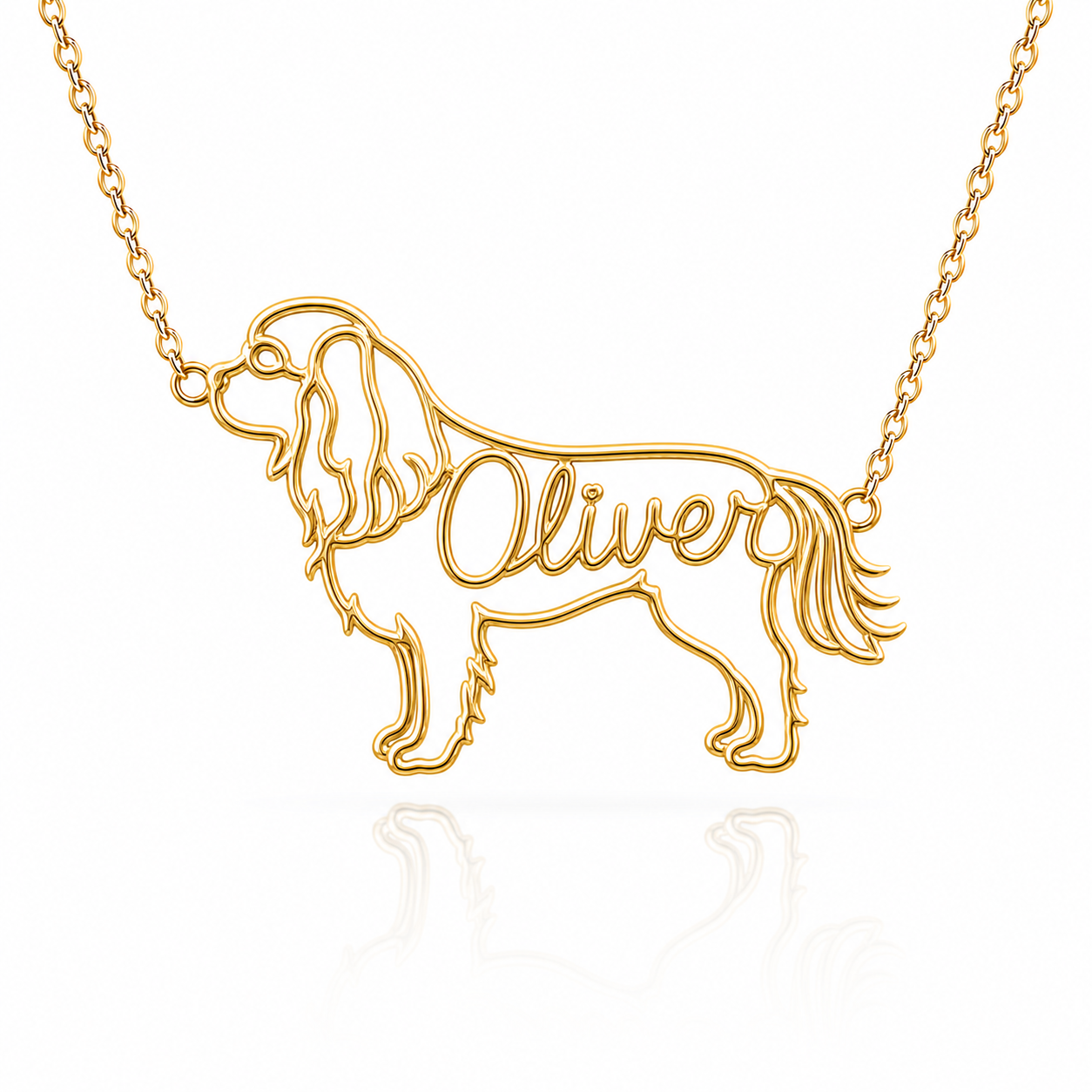Soulyshine English Toy Spaniel personalized dog silhouette name necklace in gold - Oliver design