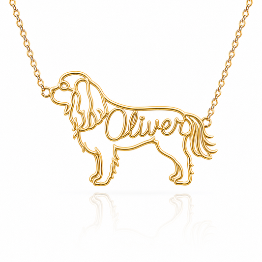 Soulyshine English Toy Spaniel personalized dog silhouette name necklace in gold - Oliver design