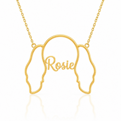 Soulyshine English Toy Spaniel personalized outline pet face and name necklace in gold