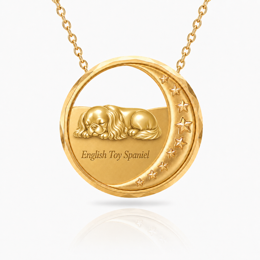 SoulyShine English Toy Spaniel Starry Slumber – Personalized Pet in The Moon Necklace - 18K Gold Vermeil front