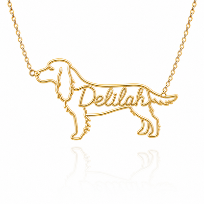 Soulyshine Field Spaniel personalized dog silhouette name necklace in gold - Delilah design