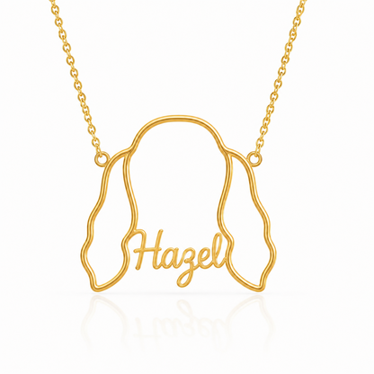 Soulyshine Field Spaniel personalized outline pet face and name necklace in gold