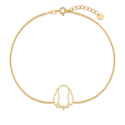 Soulyshine Field Spaniel Whisper Outline pet face and Hazel name handcrafted bracelet - 18K Gold Vermeil front