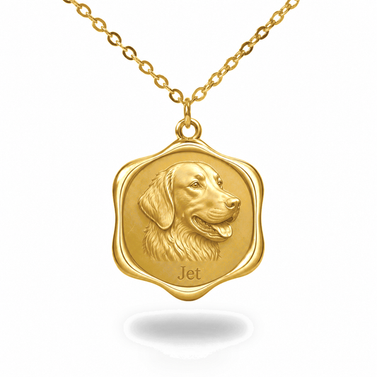 Soulyshine Flat Coated Retriever Precious Paw personalized pet photo necklace - 18K Gold Vermeil front