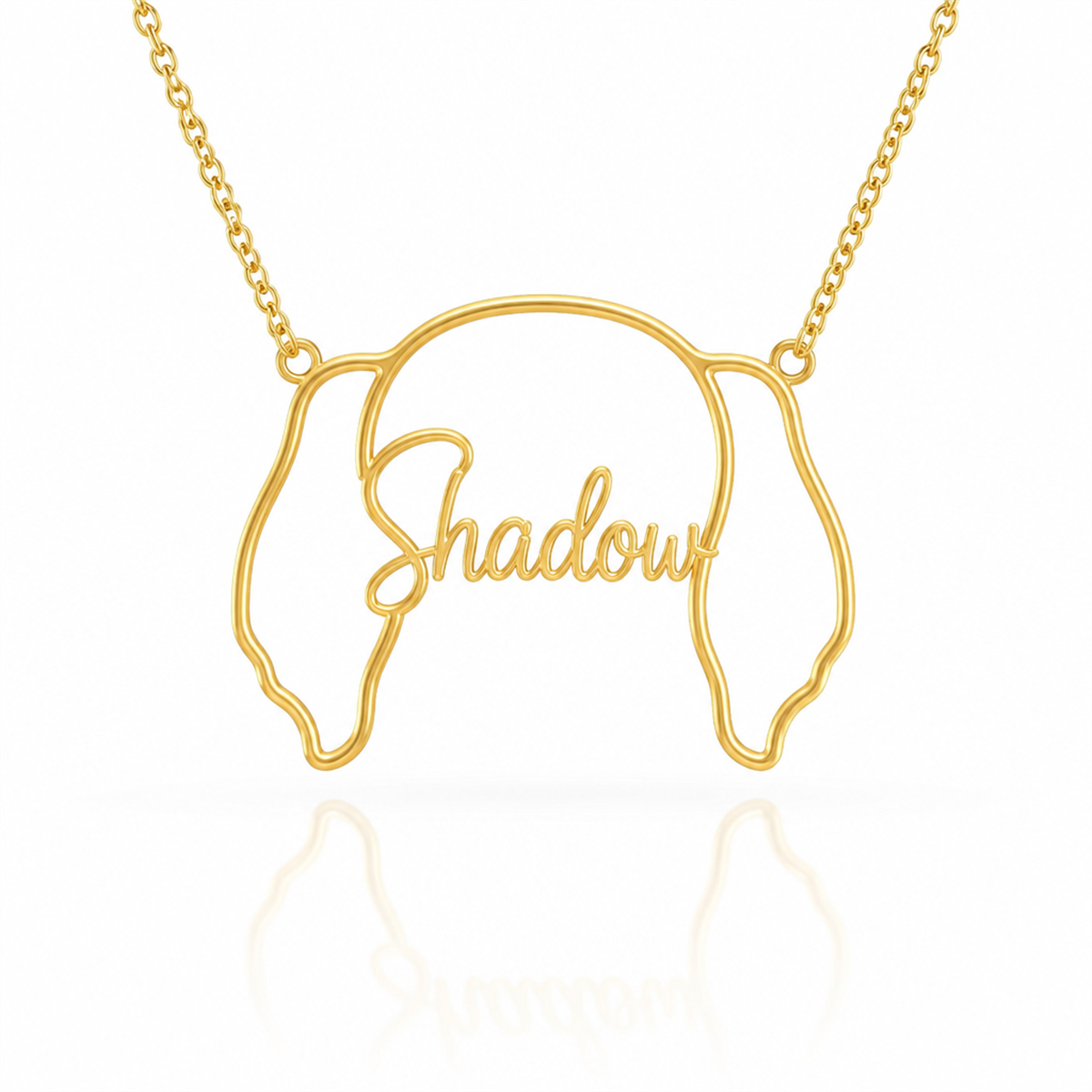 Soulyshine Flat-Coated Retriever personalized outline pet face and name necklace in gold
