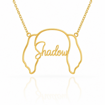 Soulyshine Flat-Coated Retriever personalized outline pet face and name necklace in gold