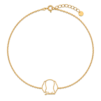 Soulyshine Flat-Coated Retriever Whisper Outline pet face and Shadow name handcrafted bracelet - 18K Gold Vermeil front