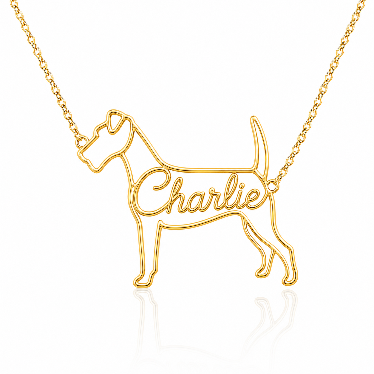 Soulyshine Fox Terrier Smooth personalized dog silhouette name necklace in gold - Charlie design
