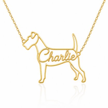 Soulyshine Fox Terrier Smooth personalized dog silhouette name necklace in gold - Charlie design
