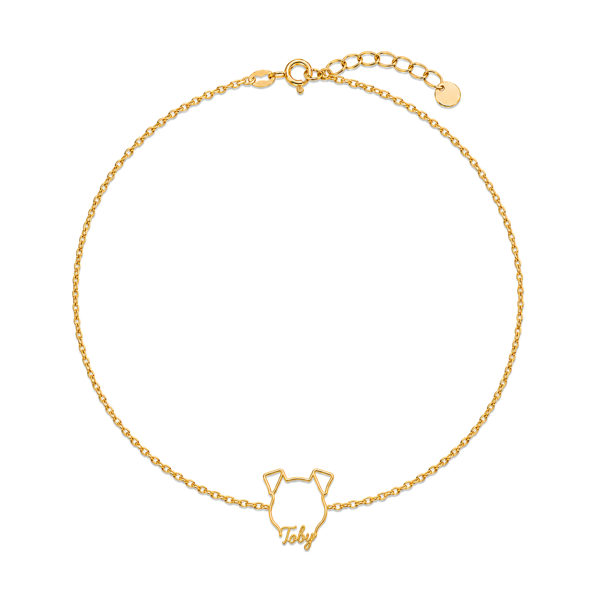 Soulyshine Fox Terrier Smooth Whisper Outline pet face and Toby name handcrafted bracelet - 18K Gold Vermeil front