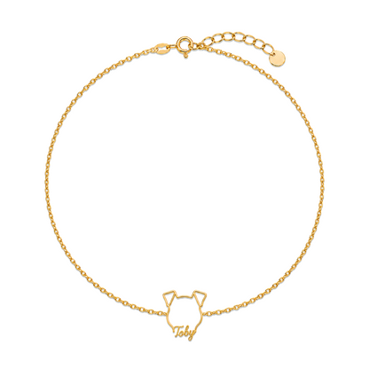 Soulyshine Fox Terrier Smooth Whisper Outline pet face and Toby name handcrafted bracelet - 18K Gold Vermeil front