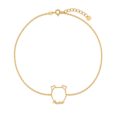 Soulyshine Fox Terrier Whisper Outline pet face and Archie name handcrafted bracelet - 18K Gold Vermeil front