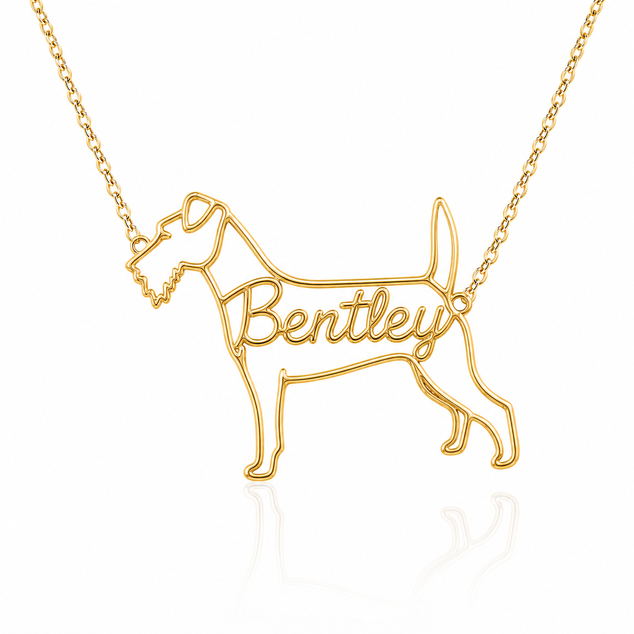 Soulyshine Fox Terrier personalized dog silhouette name necklace in gold - Bentley design