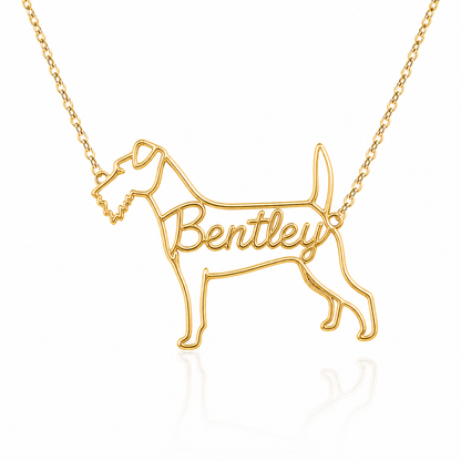 Soulyshine Fox Terrier personalized dog silhouette name necklace in gold - Bentley design