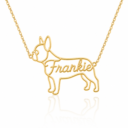 Soulyshine French Bulldog personalized dog silhouette name necklace in gold - Frankie design