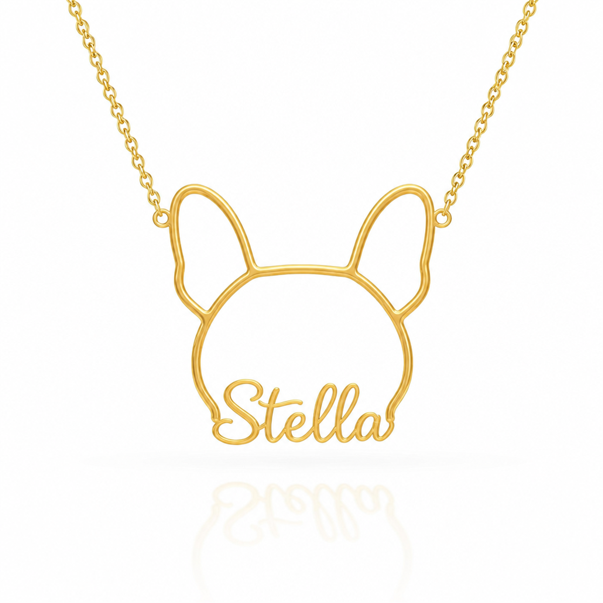 Soulyshine French Bulldog personalized outline pet face and name necklace in gold