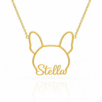 Soulyshine French Bulldog personalized outline pet face and name necklace in gold