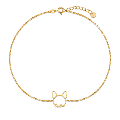 Soulyshine French Bulldog Whisper Outline pet face and Stella name handcrafted bracelet - 18K Gold Vermeil front