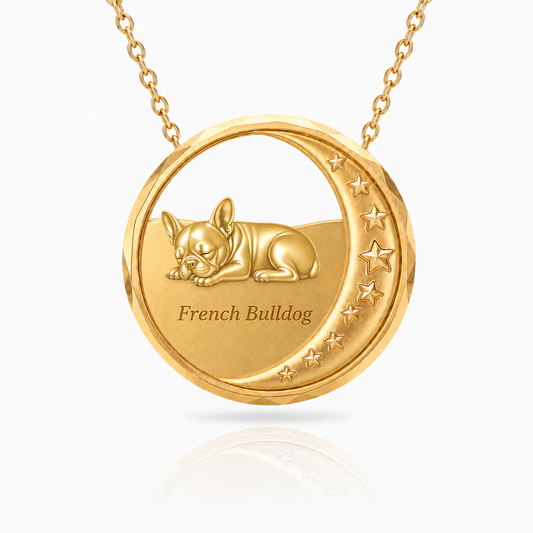 SoulyShine French Bulldog Starry Slumber – Personalized Pet in The Moon Necklace - 18K Gold Vermeil front