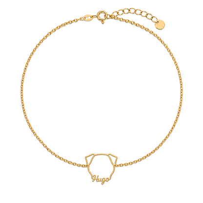Soulyshine French Mastiff Whisper Outline pet face and Hugo name handcrafted bracelet - 18K Gold Vermeil front