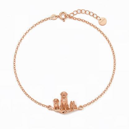 Rose gold personalized pet breed bracelet displayed against a clean white background showing the full chain.
