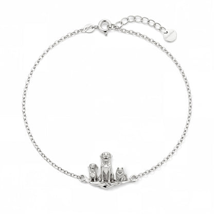 Full view of the sterling silver Eternal Paw Bracelet with an adjustable chain and lobster clasp.
